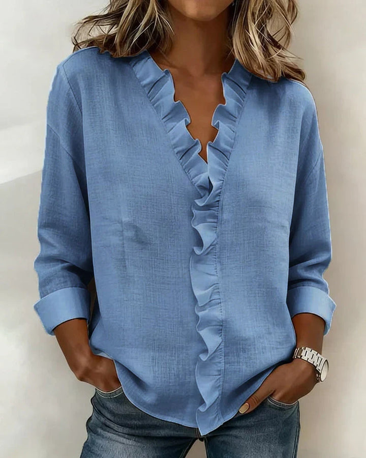 Astrid | Women's Ruffle V-Neck Long Sleeve Blouse - Light Pink - Image 4