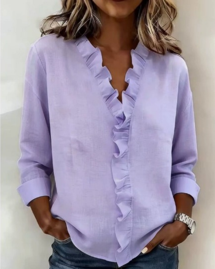 Astrid | Women's Ruffle V-Neck Long Sleeve Blouse - Light Pink - Image 6
