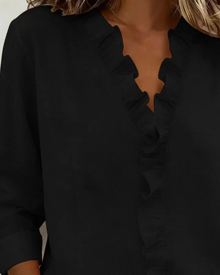 Astrid | Women's Ruffle V-Neck Long Sleeve Blouse - Light Pink - Image 8