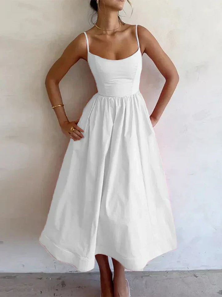 Astrid | Women's Spaghetti Strap Midi Flare Dress - Pink - Image 4