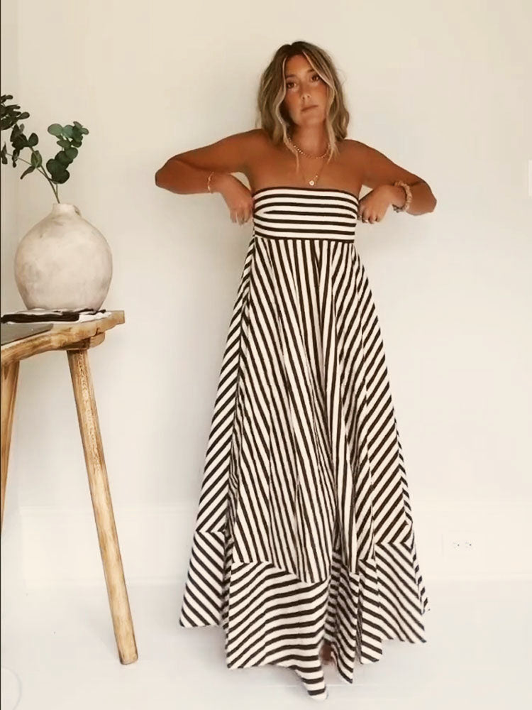 Astrid | Women's Strapless Striped Maxi Dress - Striped - Image 1