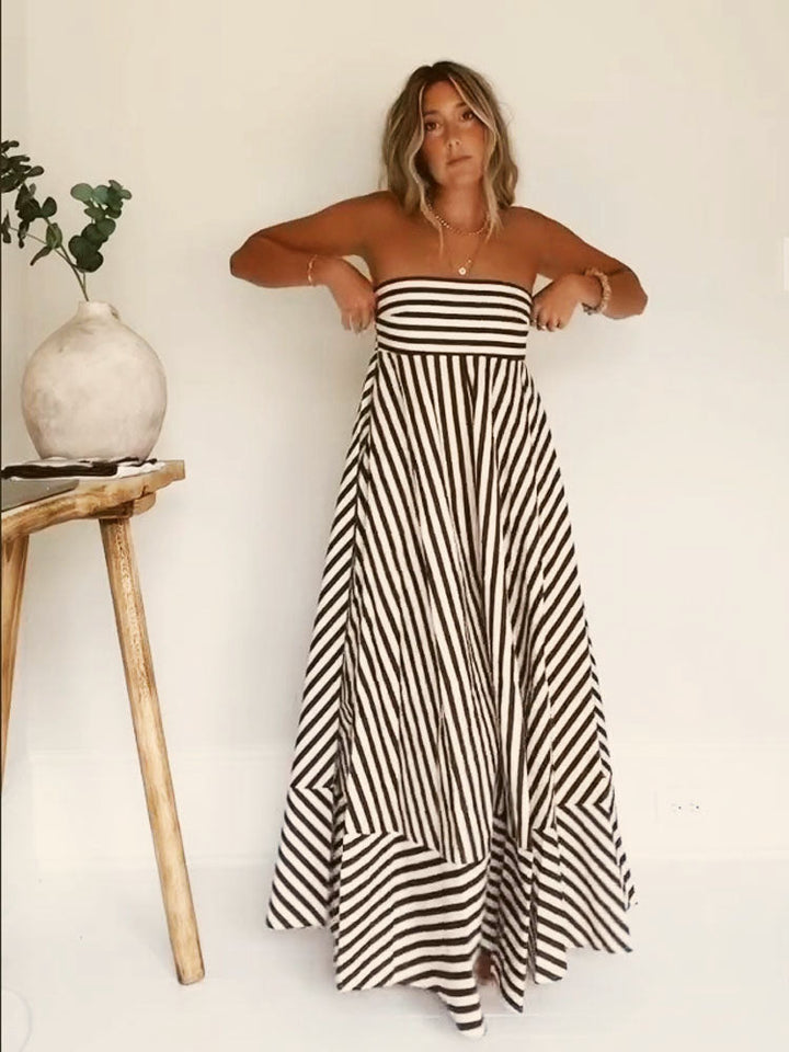 Astrid | Women's Strapless Striped Maxi Dress - Striped - Image 1