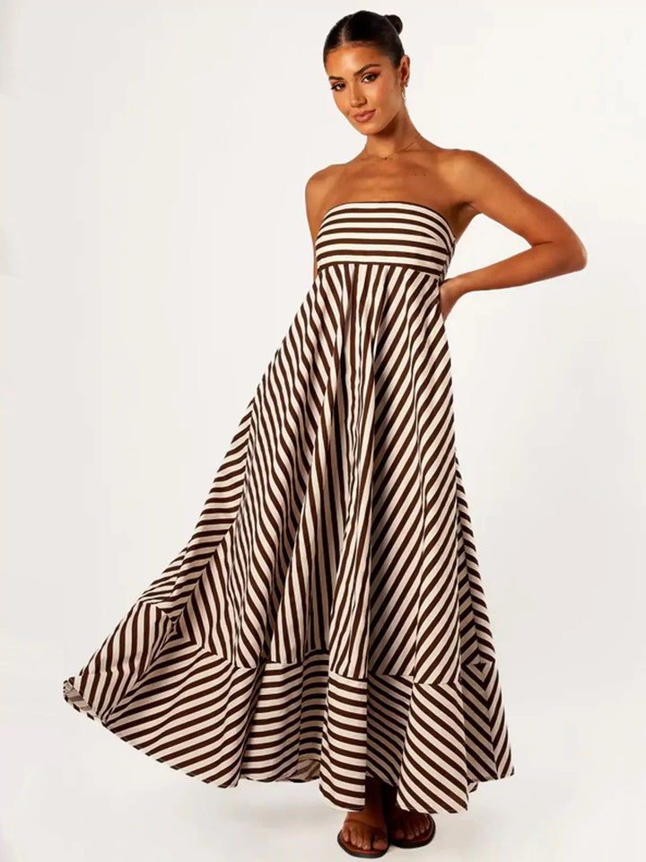 Astrid | Women's Strapless Striped Maxi Dress - Striped - Image 3