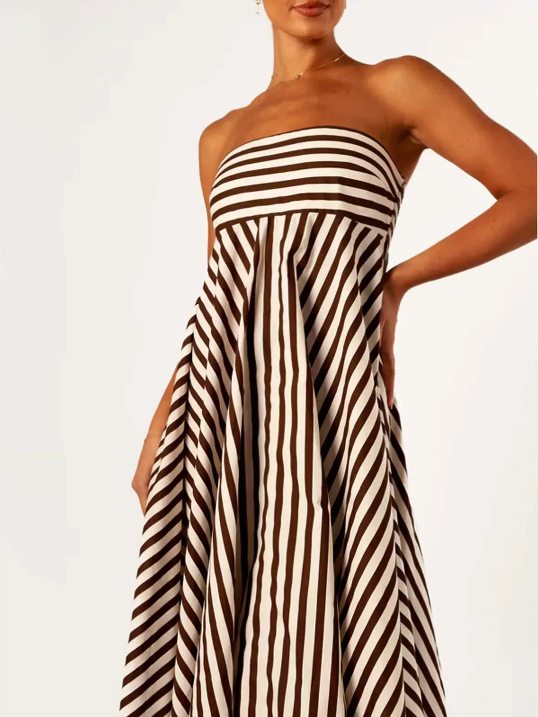 Astrid | Women's Strapless Striped Maxi Dress - Striped - Image 5