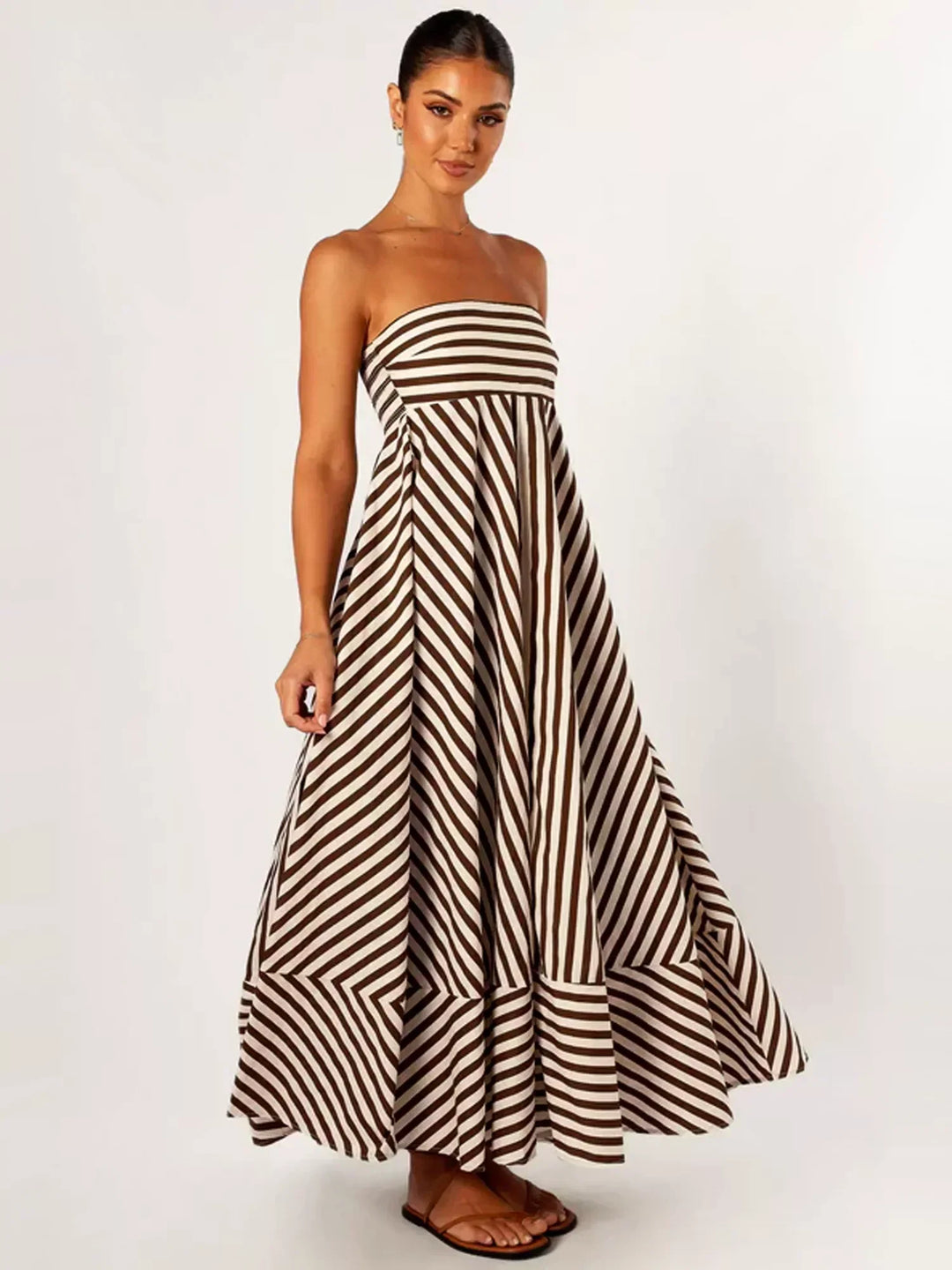 Astrid | Women's Strapless Striped Maxi Dress - Striped - Image 6