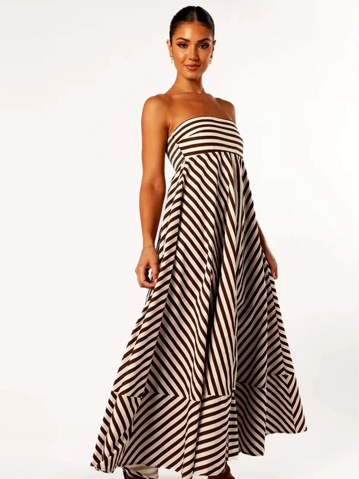 Astrid | Women's Strapless Striped Maxi Dress - Striped - Image 7