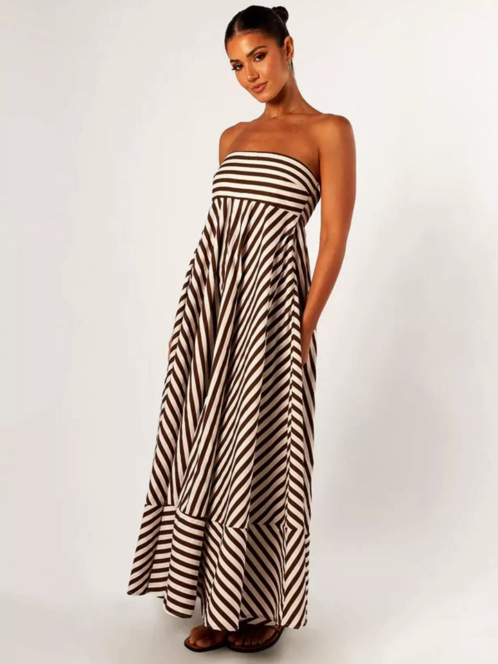 Astrid | Women's Strapless Striped Maxi Dress - Striped - Image 8