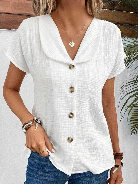 Aswen | Women's Relaxed Fit Button-Down Summer Blouse - White - Image 1