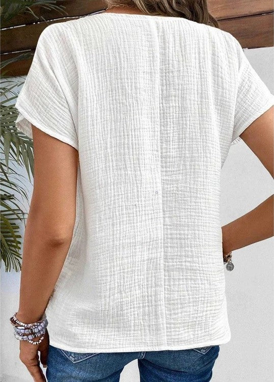 Aswen | Women's Relaxed Fit Button-Down Summer Blouse - White - Image 3
