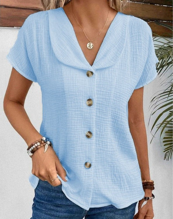 Aswen | Women's Relaxed Fit Button-Down Summer Blouse - White - Image 4