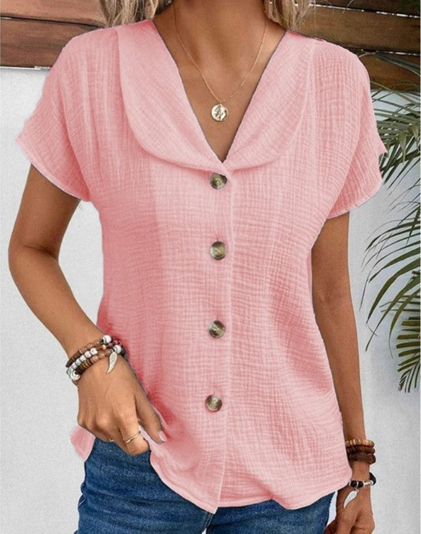 Aswen | Women's Relaxed Fit Button-Down Summer Blouse - White - Image 5
