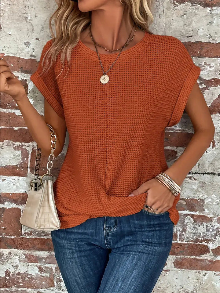 Aswen | Women's Relaxed Waffle Knit Top - Orange - Image 1