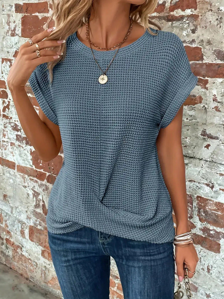 Aswen | Women's Relaxed Waffle Knit Top - Orange - Image 4