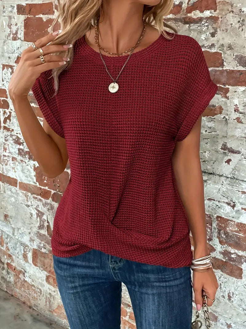 Aswen | Women's Relaxed Waffle Knit Top - Orange - Image 5
