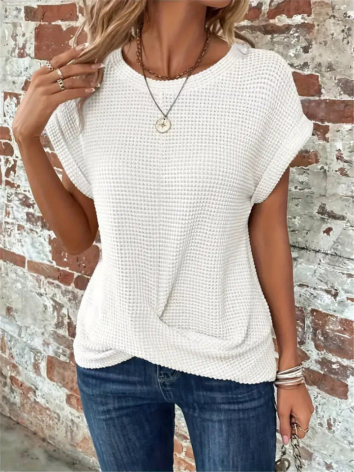Aswen | Women's Relaxed Waffle Knit Top - Orange - Image 6