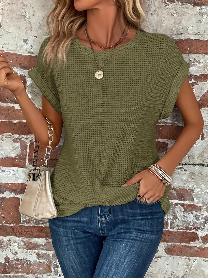 Aswen | Women's Relaxed Waffle Knit Top - Orange - Image 7