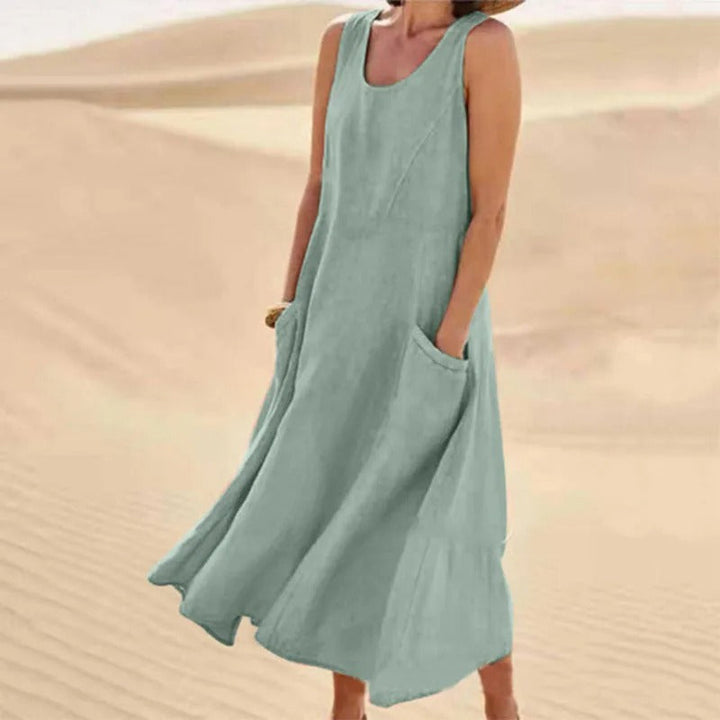 Aswen | Women's Sleeveless Relaxed Midi Dress with Pockets - Pink - Image 11