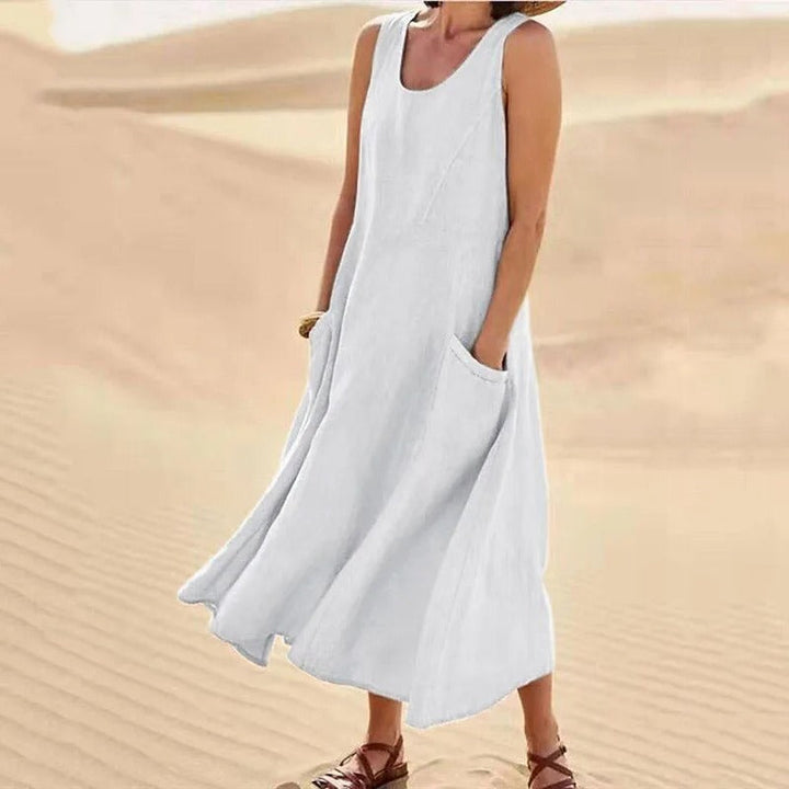 Aswen | Women's Sleeveless Relaxed Midi Dress with Pockets - Pink - Image 2