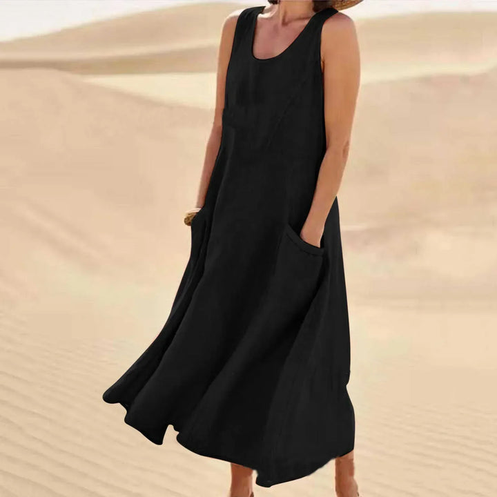 Aswen | Women's Sleeveless Relaxed Midi Dress with Pockets - Pink - Image 3