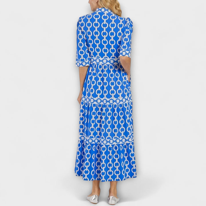 Aswyn | Women's Chain Print Tiered Midi Dress - Blue - Image 4