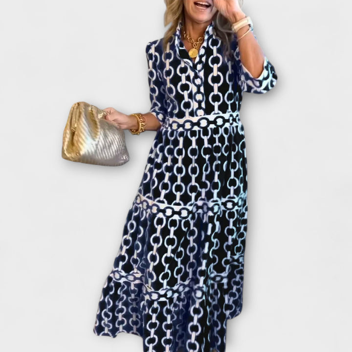 Aswyn | Women's Chain Print Tiered Midi Dress - Blue - Image 5