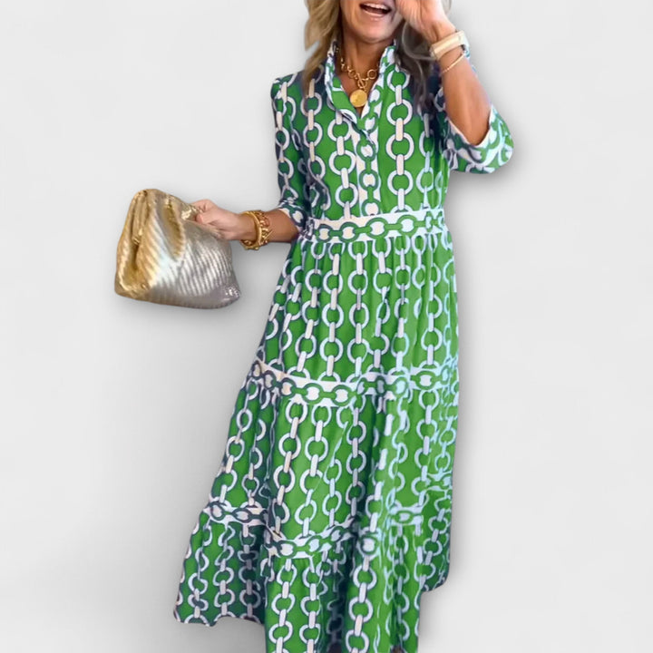 Aswyn | Women's Chain Print Tiered Midi Dress - Blue - Image 6