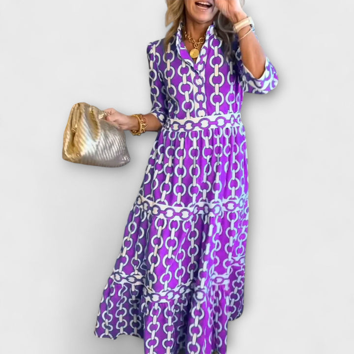 Aswyn | Women's Chain Print Tiered Midi Dress - Blue - Image 7