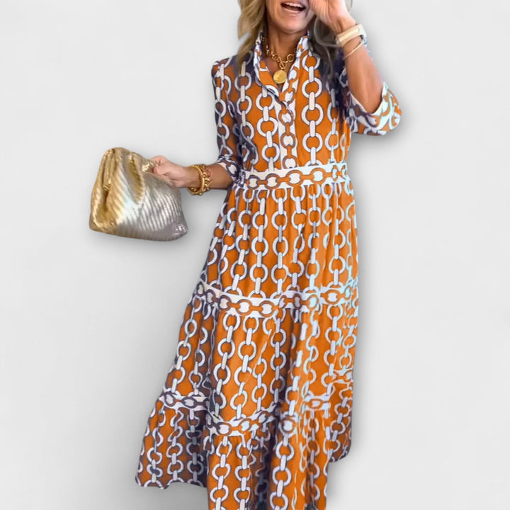 Aswyn | Women's Chain Print Tiered Midi Dress - Blue - Image 8