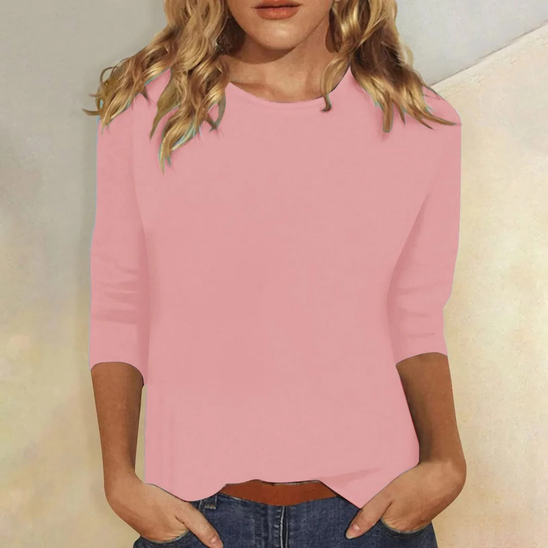 Aswyn | Women's Crew Neck 3/4 Sleeve Casual Top - Pink - Image 1