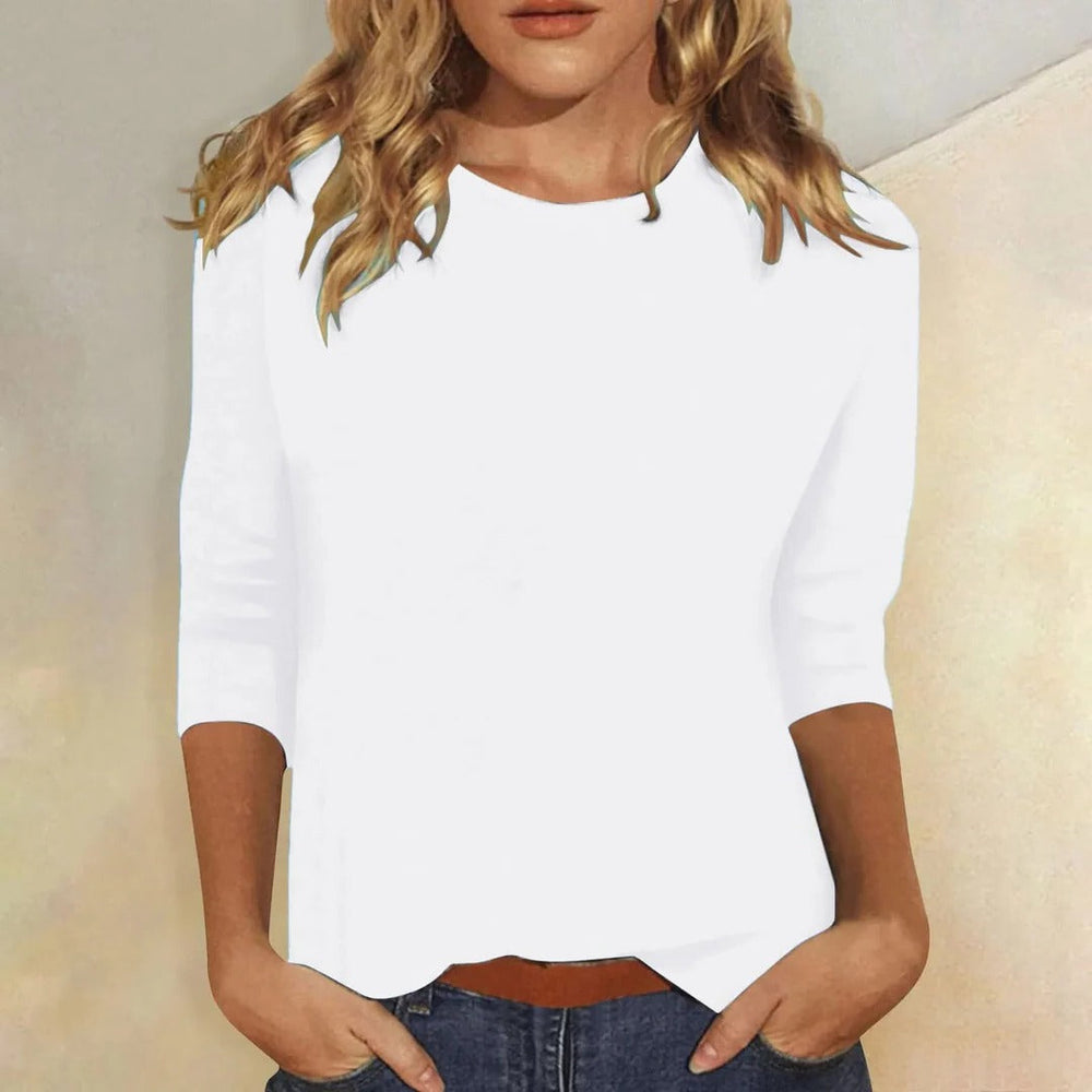 Aswyn | Women's Crew Neck 3/4 Sleeve Casual Top - Pink - Image 2