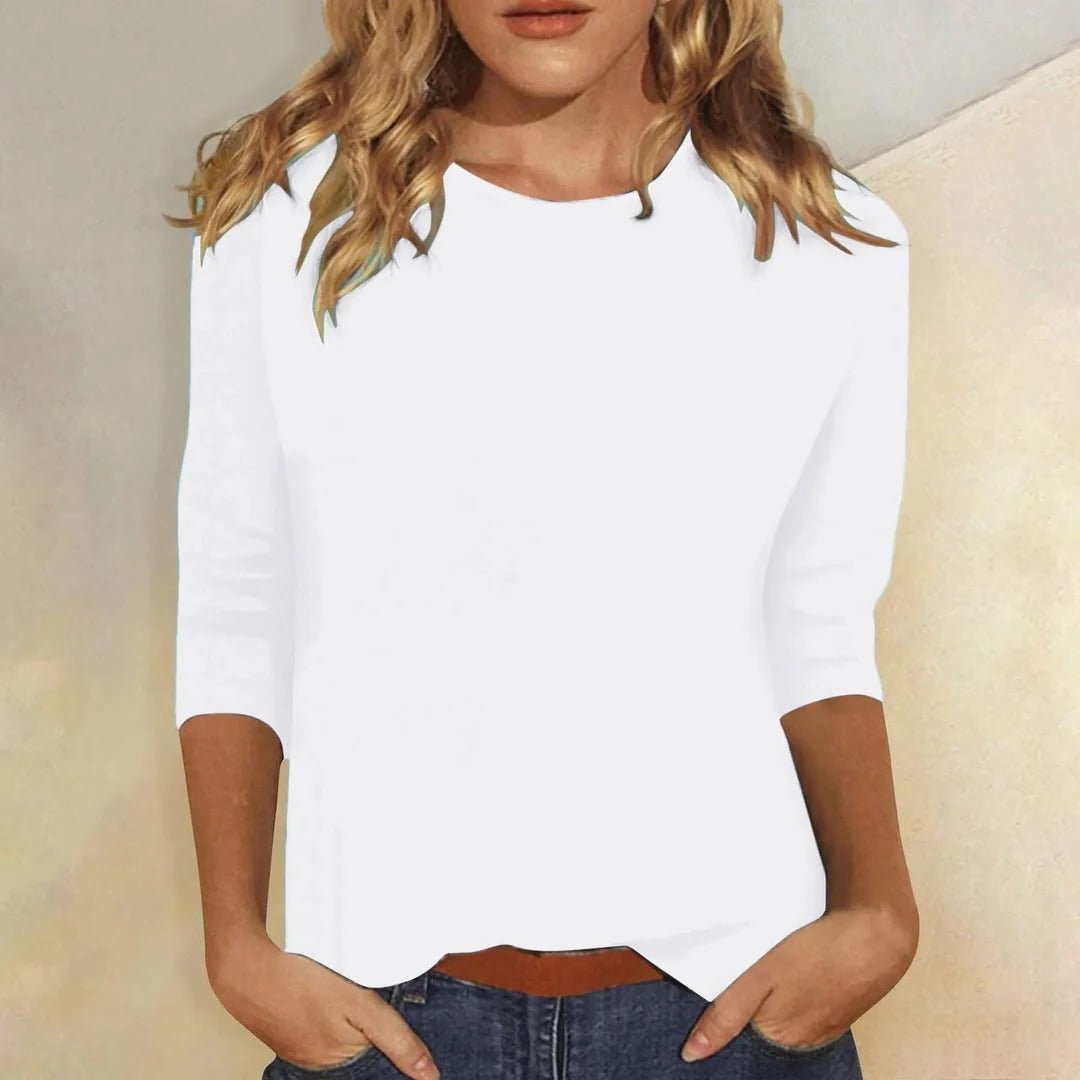 Aswyn | Women's Crew Neck 3/4 Sleeve Casual Top - Pink - Image 2