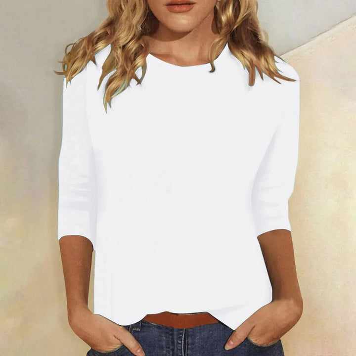 Aswyn | Women's Crew Neck 3/4 Sleeve Casual Top - Pink - Image 2