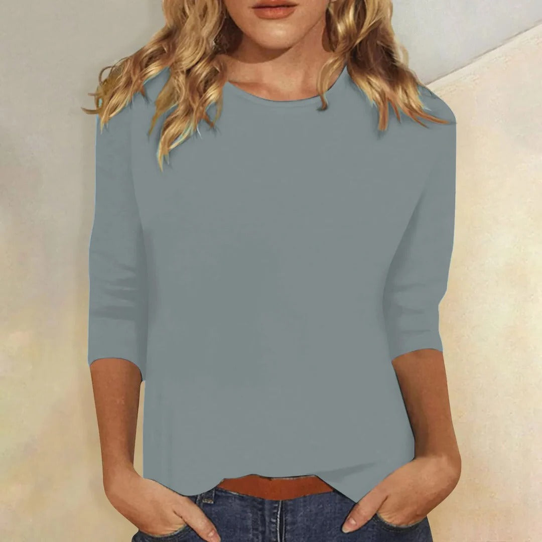 Aswyn | Women's Crew Neck 3/4 Sleeve Casual Top - Pink - Image 4