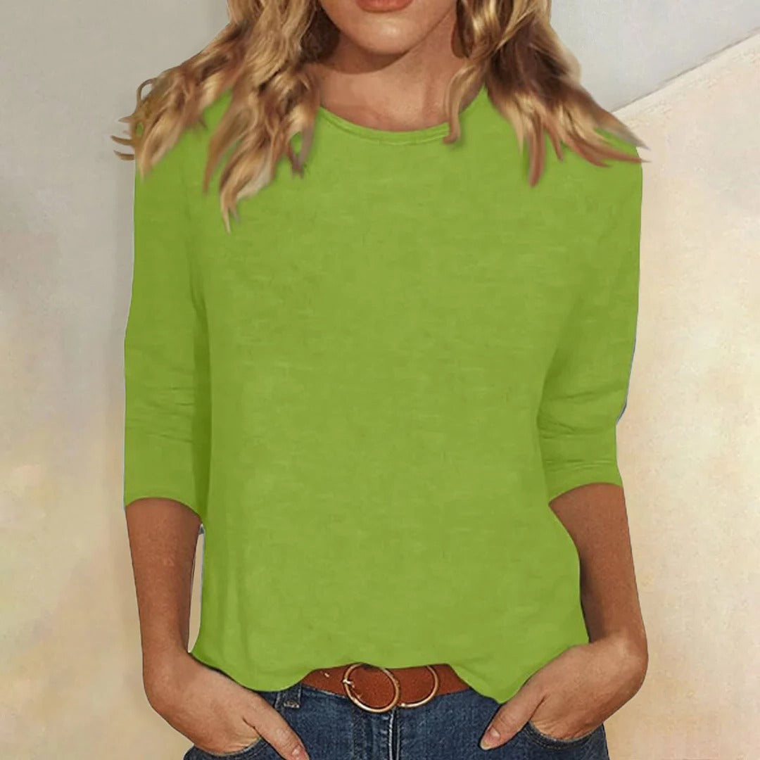 Aswyn | Women's Crew Neck 3/4 Sleeve Casual Top - Pink - Image 6