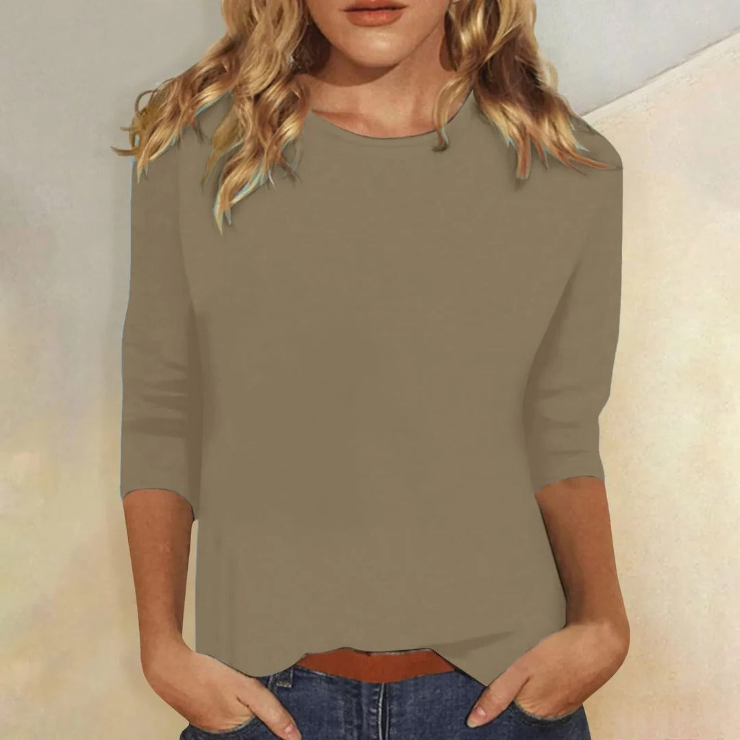 Aswyn | Women's Crew Neck 3/4 Sleeve Casual Top - Pink - Image 7