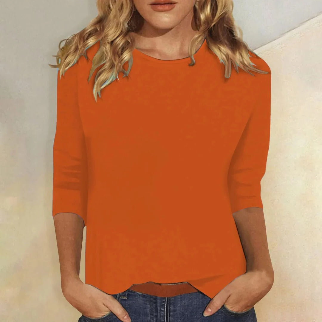 Aswyn | Women's Crew Neck 3/4 Sleeve Casual Top - Pink - Image 8