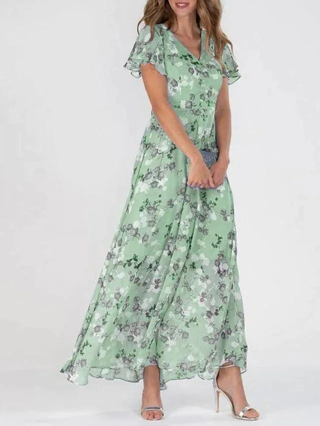 Aswyn | Women's Floral Maxi Dress Flutter Sleeve - Orange - Image 2