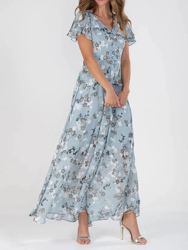 Aswyn | Women's Floral Maxi Dress Flutter Sleeve - Orange - Image 3