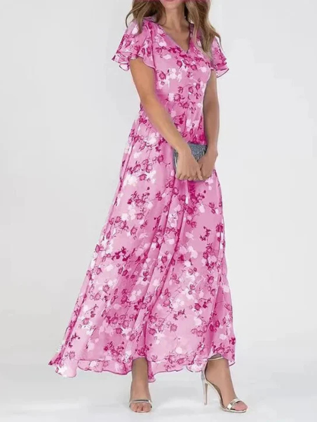 Aswyn | Women's Floral Maxi Dress Flutter Sleeve - Orange - Image 4