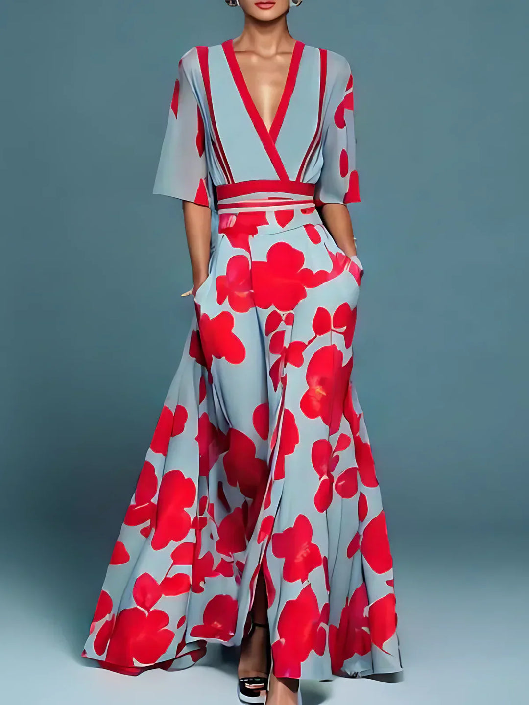 Aswyn | Women's Floral Maxi Dress with V-Neck - Image 1