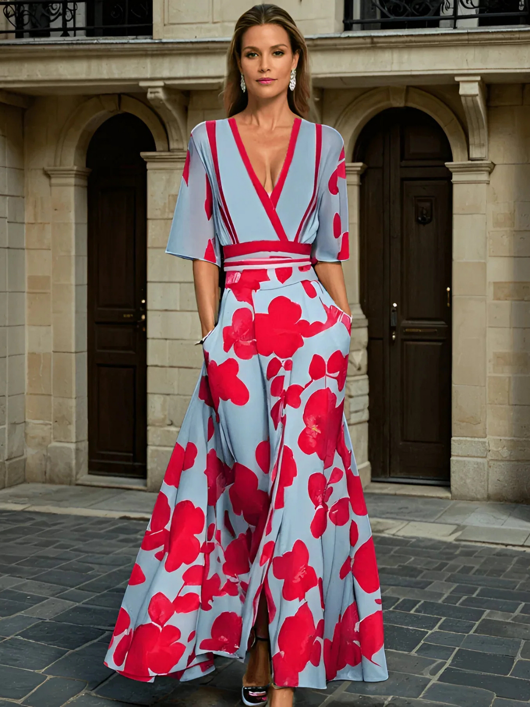 Aswyn | Women's Floral Maxi Dress with V-Neck - Image 2