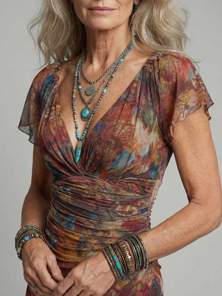 Aswyn | Women's Floral Ruched Midi Dress with Side Slit - Image 3