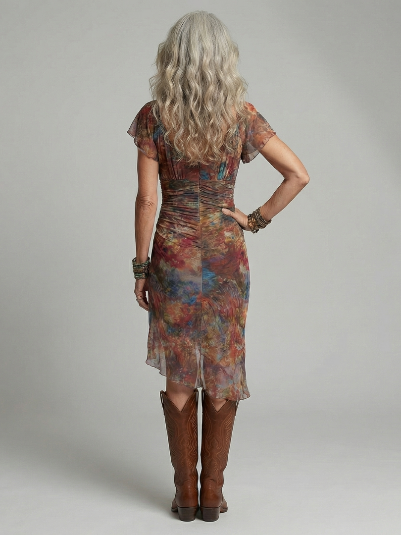 Aswyn | Women's Floral Ruched Midi Dress with Side Slit - Image 4
