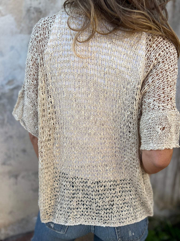 Aswyn | Women's Open Knit Short Sleeve Cardigan - Cream - Image 4