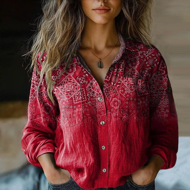 Aswyn | Women's Paisley Print Long Sleeve Shirt - Red - Image 1