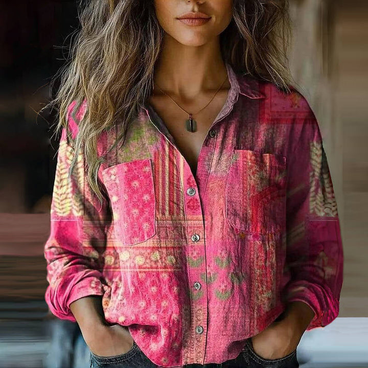 Aswyn | Women's Paisley Print Long Sleeve Shirt - Red - Image 4