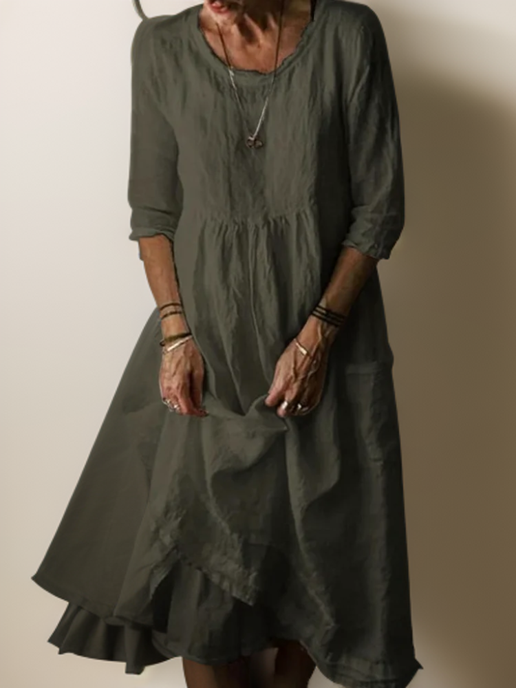 Aswyn | Women's Pleated Casual Midi Dress with 3/4 Sleeves - Sky Blue - Image 2