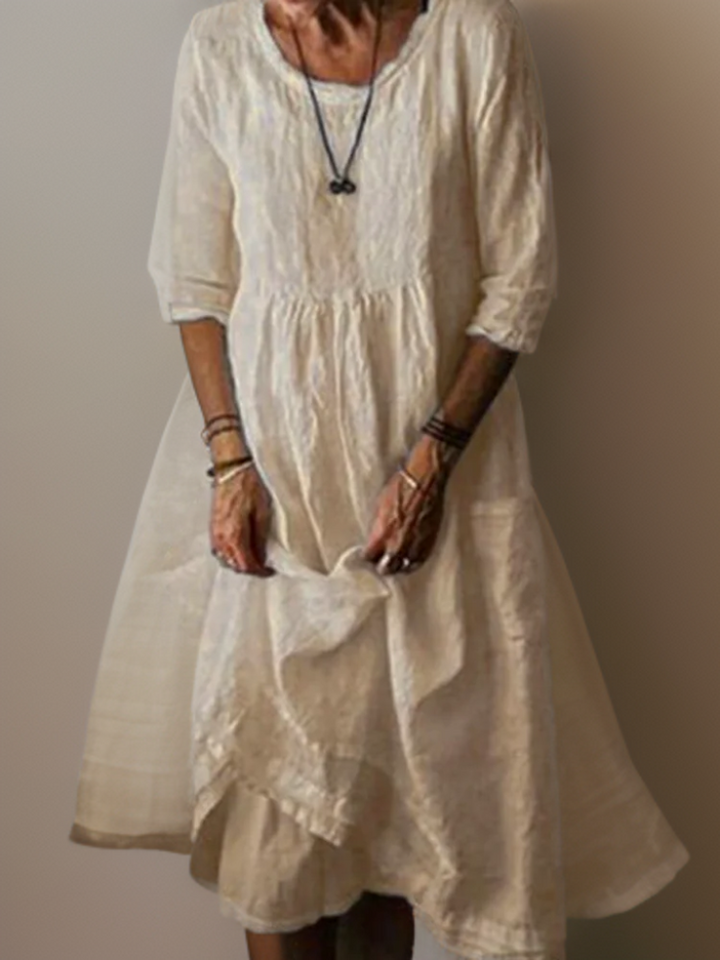 Aswyn | Women's Pleated Casual Midi Dress with 3/4 Sleeves - Sky Blue - Image 3