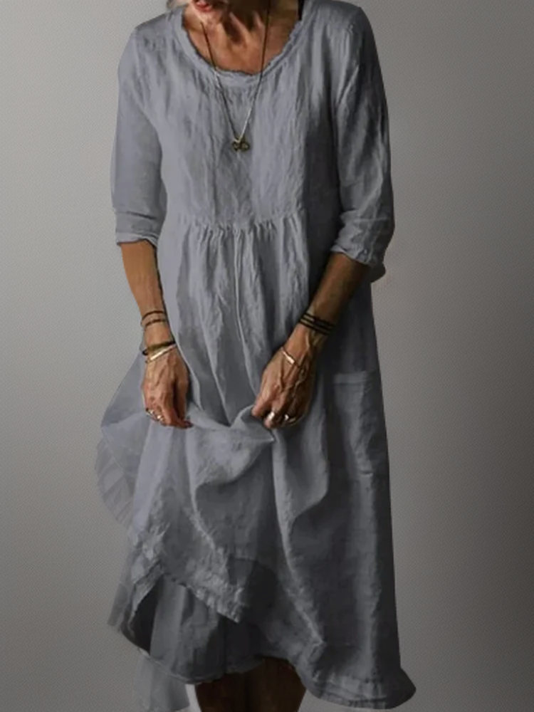 Aswyn | Women's Pleated Casual Midi Dress with 3/4 Sleeves - Sky Blue - Image 5
