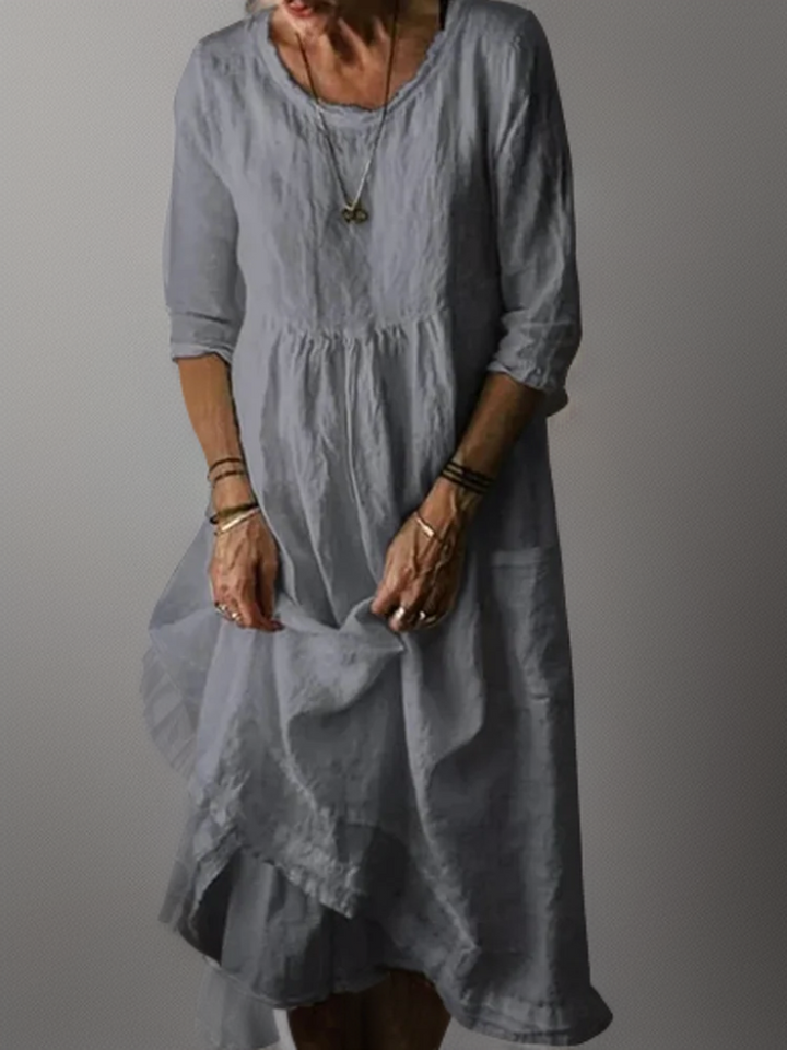 Aswyn | Women's Pleated Casual Midi Dress with 3/4 Sleeves - Sky Blue - Image 5